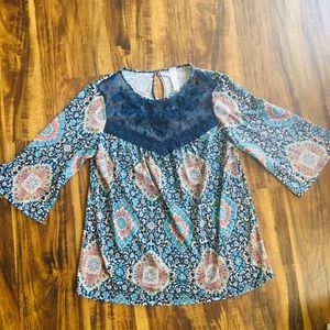 PerSeption Petite Boho 3/4 length Sleeve Top -S